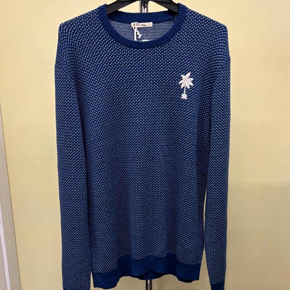 Marine Layer Navy Patterned Crewneck Sweater